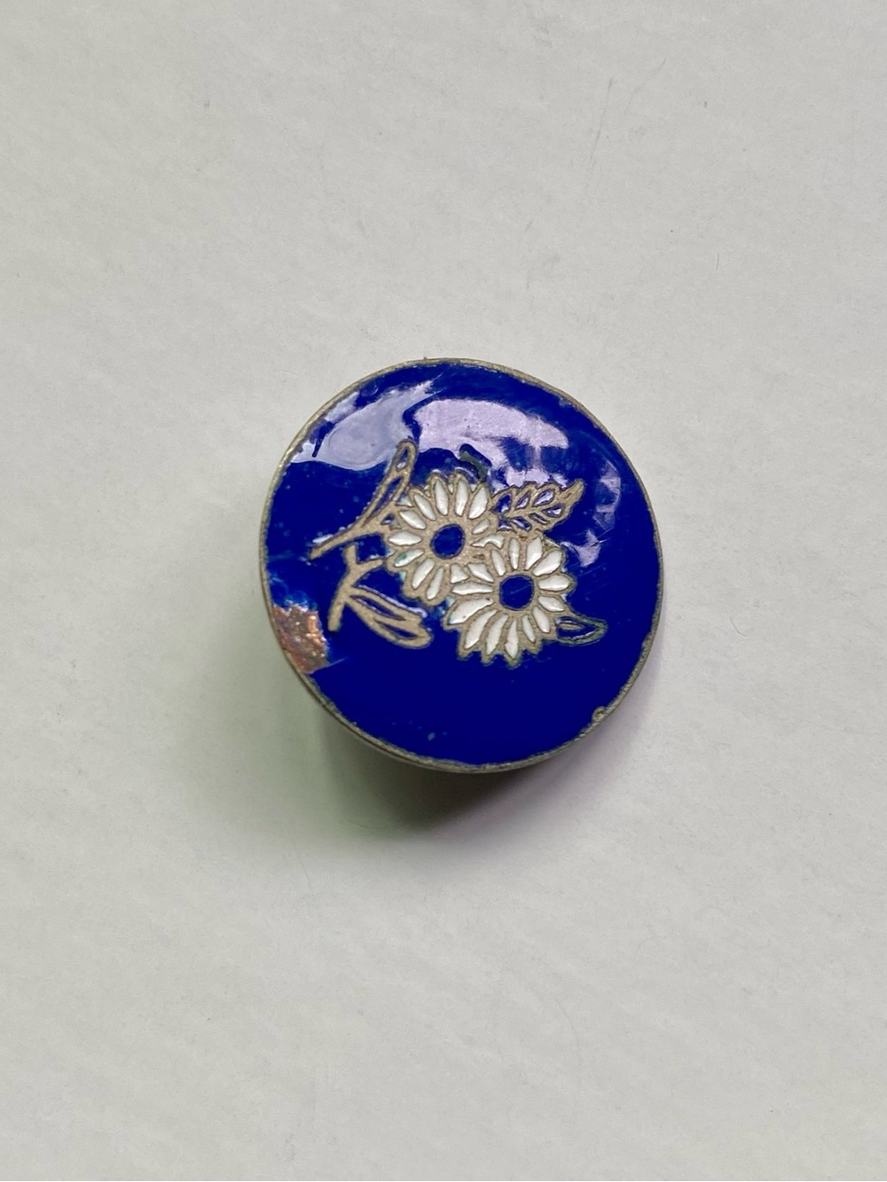 Blue Floral Enamel Round Brooch